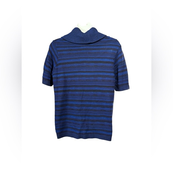 NWOT, Penningtons, Striped Cowl Neck Short Sleeve Sweater, 1X, Blue, Black - Picture 7 of 9